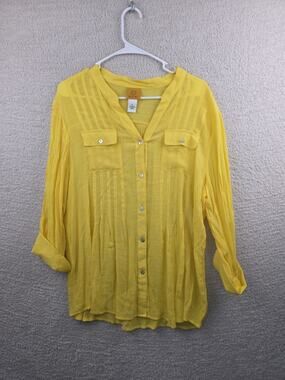 Ruby Rd. Women's Yellow Pintuck Long Sleeve Button Up Blouse Size Large